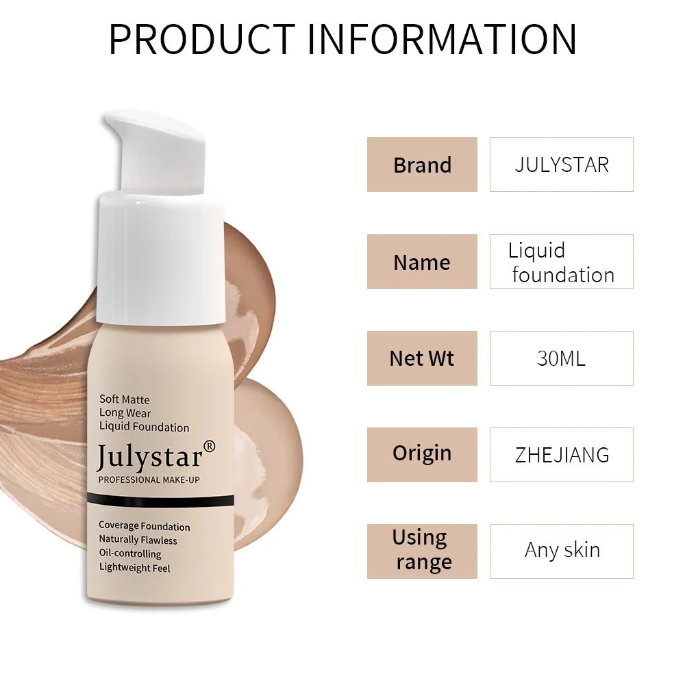 Liquid Foundation Brighten Skin Tone 30ml Beauty Cosmetics Foundation Concealer Cream Waterproof Face Makeup Matte Face Base