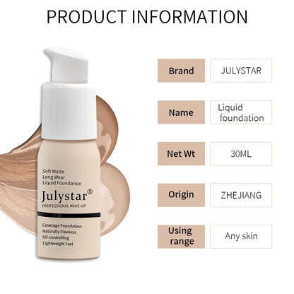 Liquid Foundation Brighten Skin Tone 30ml Beauty Cosmetics Foundation Concealer Cream Waterproof Face Makeup Matte Face Base