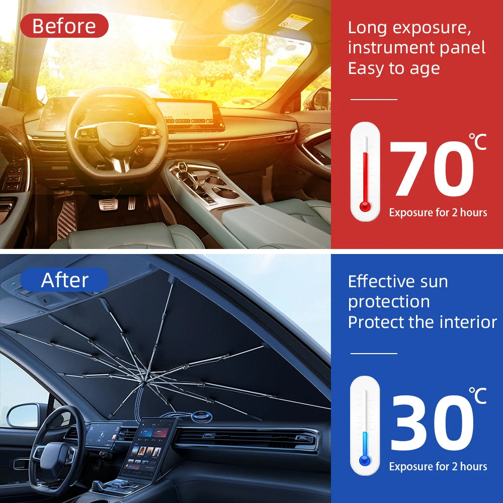 2024 Upgraded Car Windshield Sun Shade Umbrella Foldable Car Sunshade Front Window Cover for UV Ray Block & Sun Heat Protection