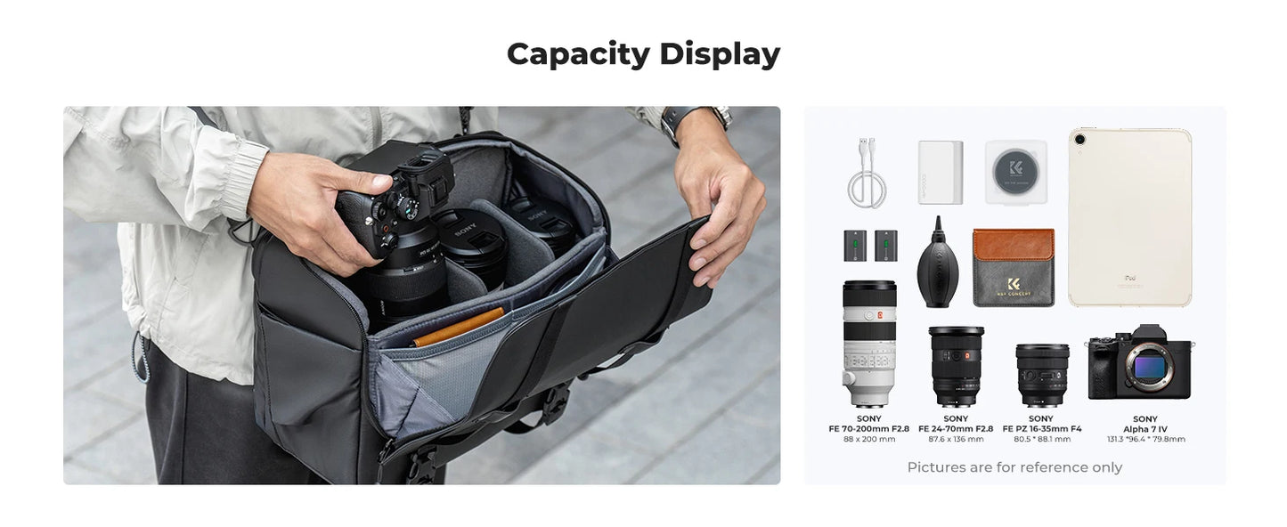 K&F Concept 10L Camera Sling Bag Crossbody Shoulder Backpack Photography Camera Bag for Sony Nikon Canon DSLR With Rain Cover