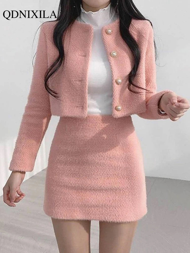 New In Spring Summer Korean Fashion Sweet Women's Suits with Mini Skirt Two-pieces Set Woman Dress Casual Elegant Tweed Suits