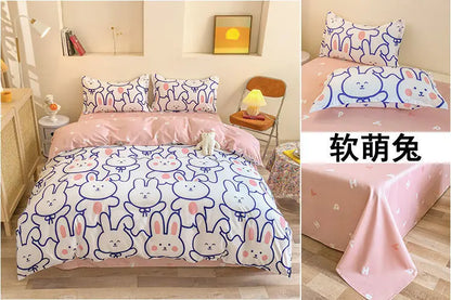 Sanrio Hello Kitty Cotton Bedding Set Cute Double Flat Sheet Duvet Cover Pillowcase Bed Linens Girl Dorm Bedclothes Home Textile