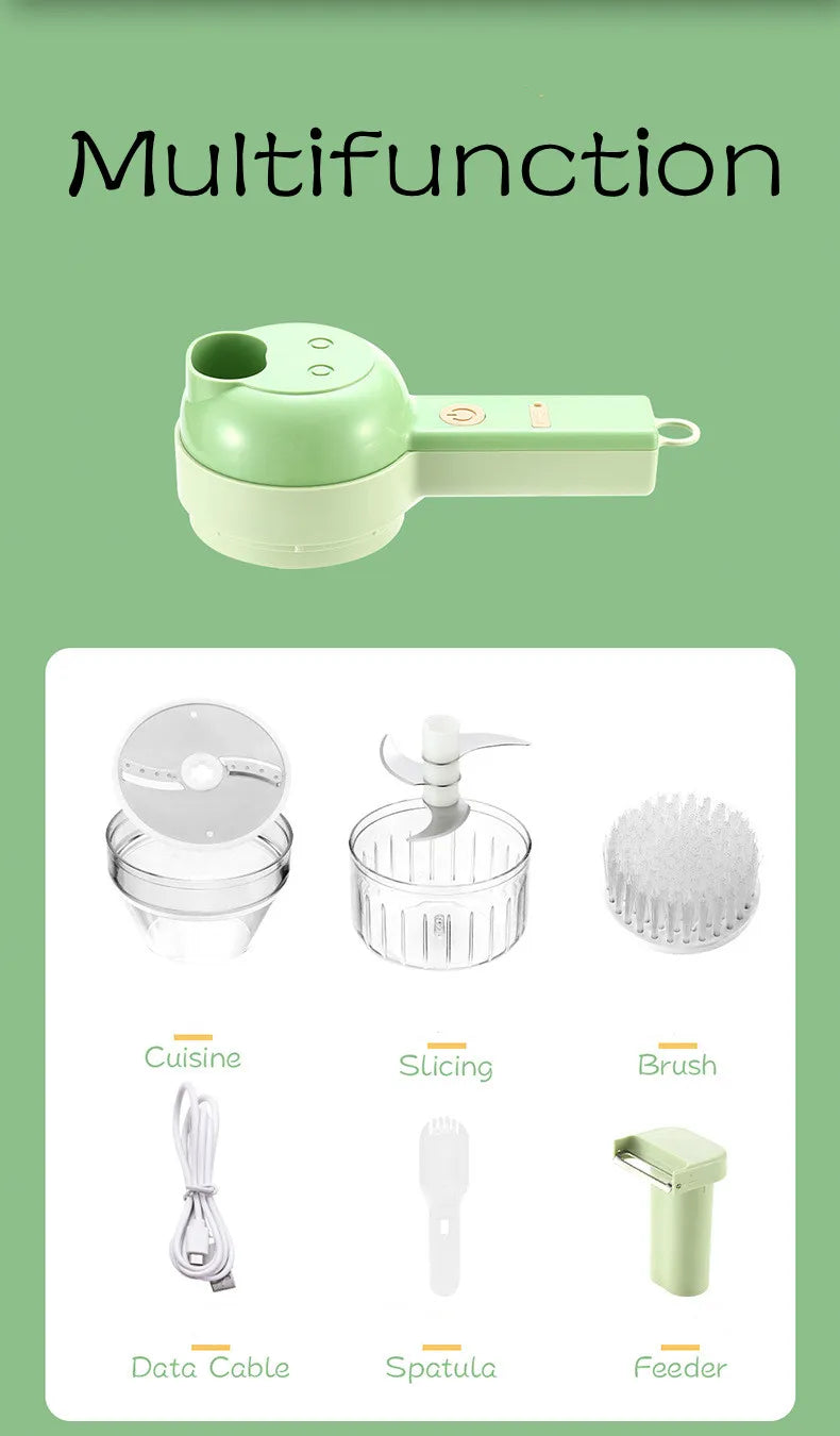 4In1 Multifunction Food Chopper Slicer Electric Vegetable Cutter Masher Wireless Garlic Crusher Grinder Mixer Kitchen Gadgets