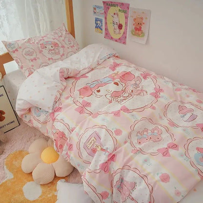 Kawaii Duvet Cover Sanrio Anime Cartoon MY Melody Cinnamoroll Kuromi Comforter Cover Bedding Set Children Girl Women Bed Decor