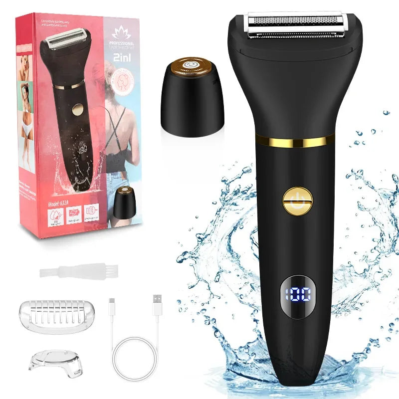 Electric Razors for Women 2 in 1 Bikini Trimmer Wet & Dry Use Electric Lady Shaver for  Private Area Easy to Clean Portable