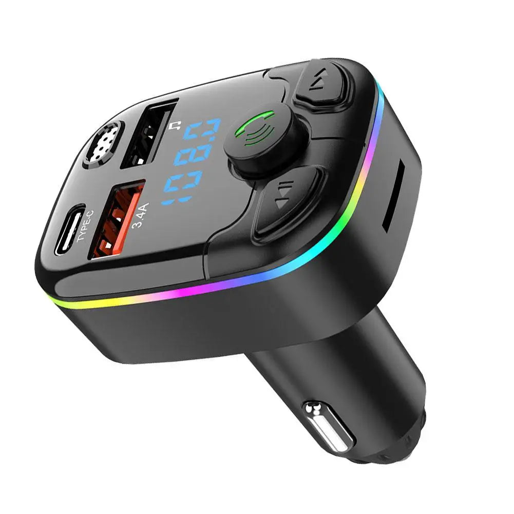 Bluetooth 5.0 Car FM Transmitter PD Type-C Dual USB Charger With Ambient Light Wireless Handsfree MP3 Player QC3.0 Type-C PD 18W