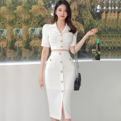 Fashion Women Suit Korea Temperament Short Blazer + Single Breasted Skirt Two Piece Set High-end New Suit Spring Autumn Clothing