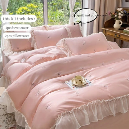 3pcs Elegant rose embroidery Bedding set Lace Duvet Cover Set (1*Duvet Cover + 2*Pillowcase, Without Core)for bedroom guest room