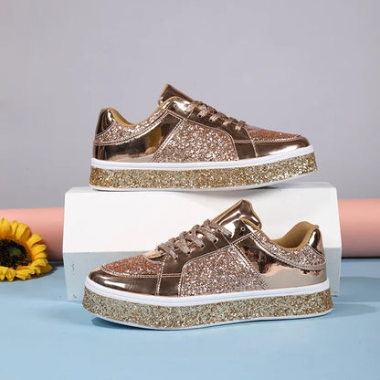 Women's Platform Sneakers Punk Sequin Laser Leather Casual Shoes City Walk Thick Sole Sports Shoes Spangle Nightclub Party Shoes