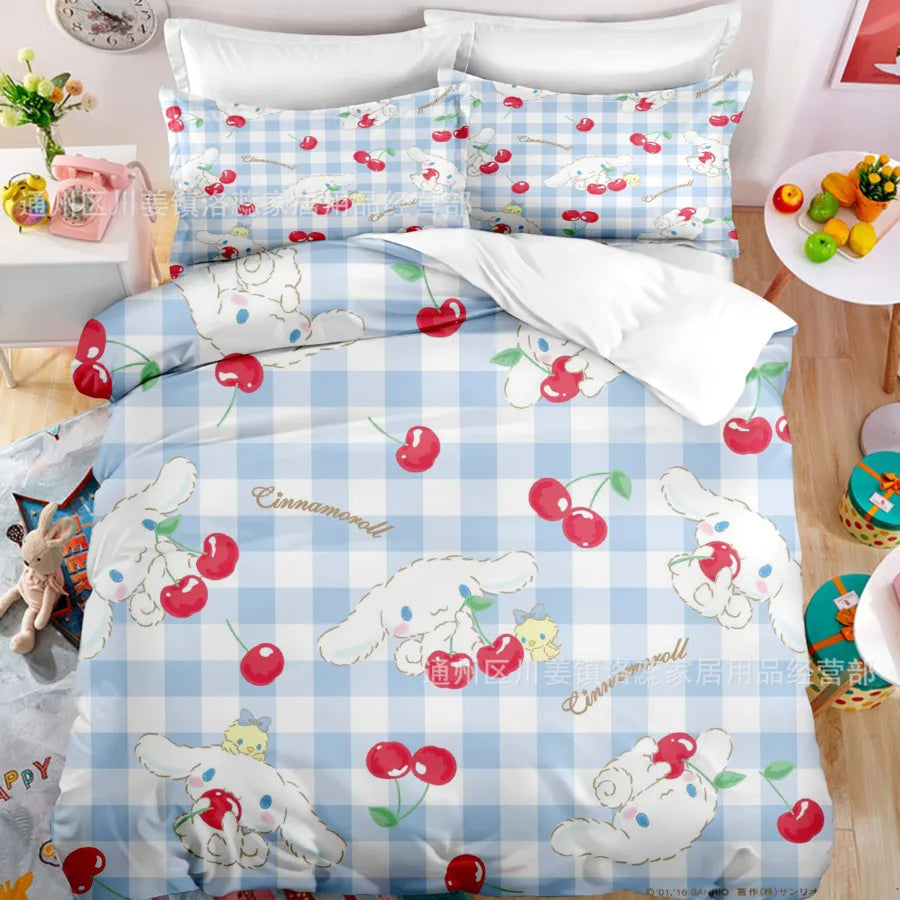 Cartoon Sanrio Duvet Cover Set Kawaii Cinnamoroll Quilt Cover Pillowcase Set Kids Girls Comfortable Bed Set Full Twin King Size