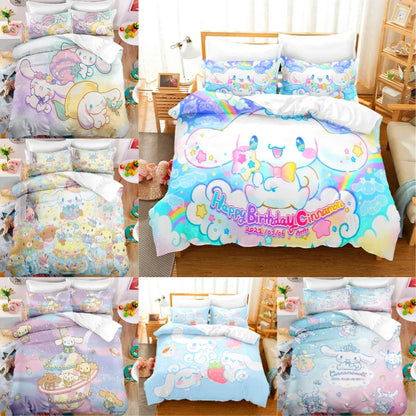 Cartoon Sanrio Duvet Cover Set Kawaii Cinnamoroll Quilt Cover Pillowcase Set Kids Girls Comfortable Bed Set Full Twin King Size