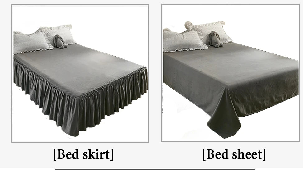 Pink Ruffled Seersucker Duvet Cover Set 3/4pcs Soft Lightweight Down Alternative Grey Bedding Set with Bed Skirt and Pillowcases