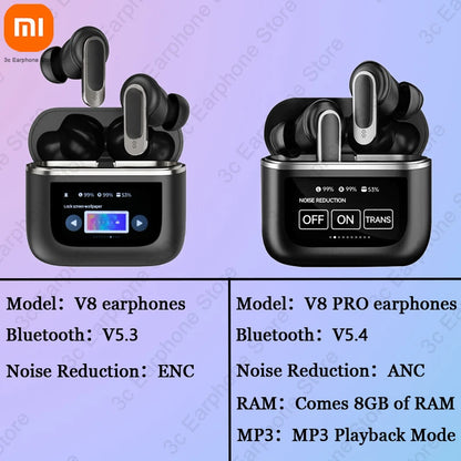 Xiaomi V8 PRO ANC+ENC Wireless MP3 Earphones Bluetooth5.4 Headset LCD Full Color Smart Touchable Screen Comes With 8GB Of RAM