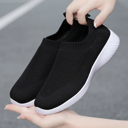 Women's Walking Shoes Wide Toe Box Knitted Slip-on Shoes for Women Comfortable and Soft Casual Work Loafer Shoes