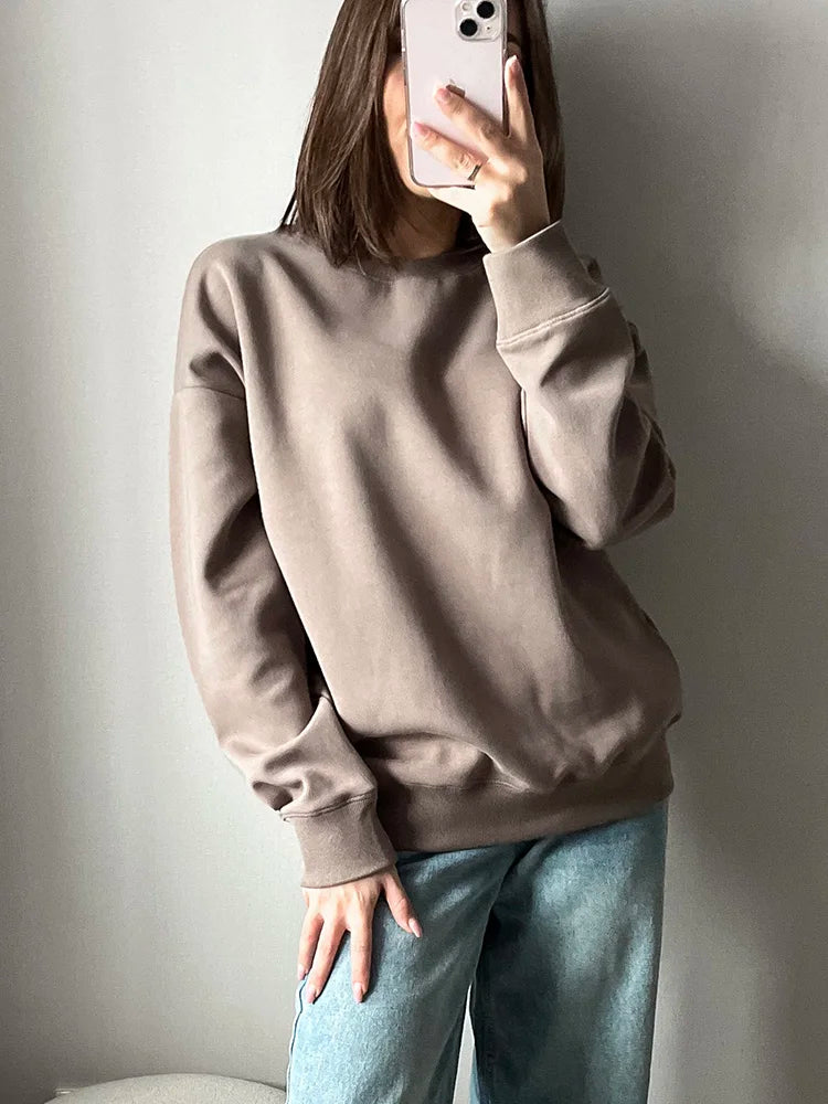 Autumn Oversized Sweatshirts Women Cotton Loose Pullovers Red Round Neck Sweatshirt For Women Oversize Tops For Couples 2024