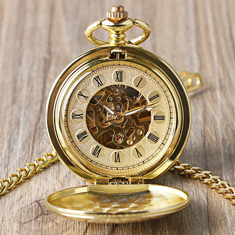 Hand Wind Mechanical Men Pocket Watch Luxury Gold Steampunk Necklace Chain Pendant Vintage Dress Fob Watches for Weeding Gift