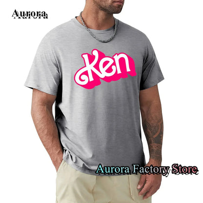 Men Summer Fashion Cotton T-Shirt Pink Ken Letter Print Tops Tees Male Casual O-Neck Clothing Short Sleeve Harajuku Streetwear