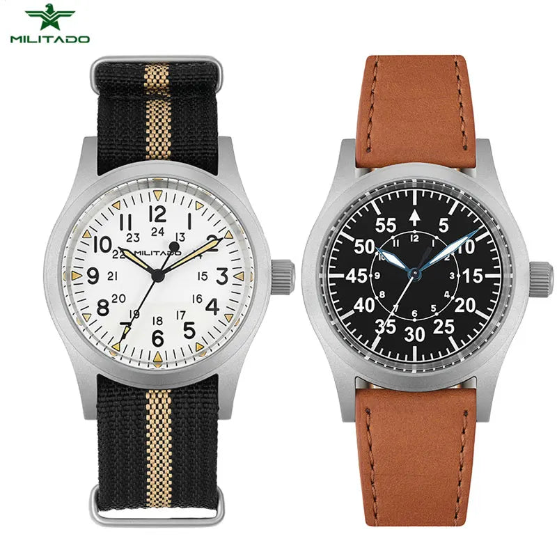 Militado ML05 38mm Men Watch VH31 Quartz Military Watches Domed Sapphire AR Coating 100m Waterproof Stainless Steel Wristwatch