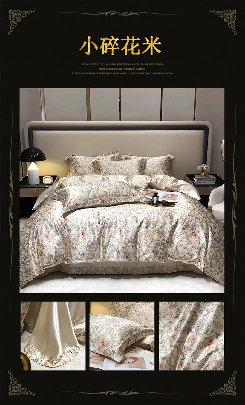 Blend Mulberry Silk 4 Pieces Bedding Set, 1PC Duvet Cover, 1PC Bed Sheet, 2PCS Pillowcases, Luxury Home Textiles Bedclothes