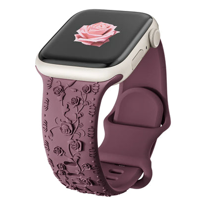 Floral Engraved Strap For Apple Watch Band 40mm 44mm 41mm 49mm 45mm 38mm 42mm silicone bracelet iwatch series 9 7 se 6 8 ultra 2