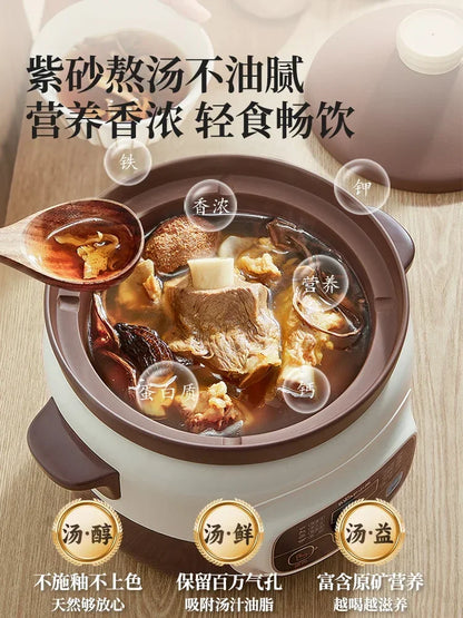 220V Multi-Functional Electric Stewpot with High Capacity, Purple Clay Pot for Stewing, Pot Roasting and Soup Cooking