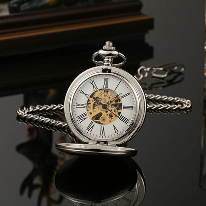 Hand Wind Mechanical Men Pocket Watch Luxury Gold Steampunk Necklace Chain Pendant Vintage Dress Fob Watches for Weeding Gift