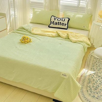 Summer quilt, bubble wash cotton color block bed sheet summer quilt, double bed cooling blanket, air conditioning quilt