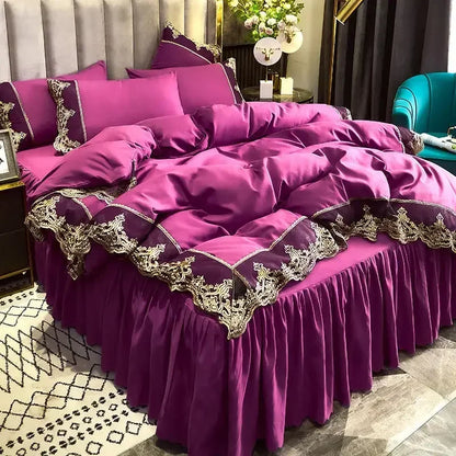 Lace edge bed skirt bed cover matte four piece set, 1.5m 1.8m European style thickened version