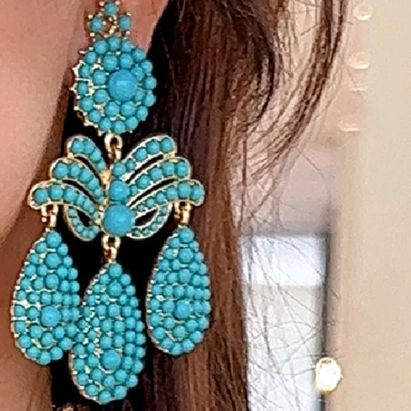 Draweye Turquoise Earrings for Women Vintage Tassels Hyperbole Elegant Jewelry Fashion Beach Style Aretes De Mujer