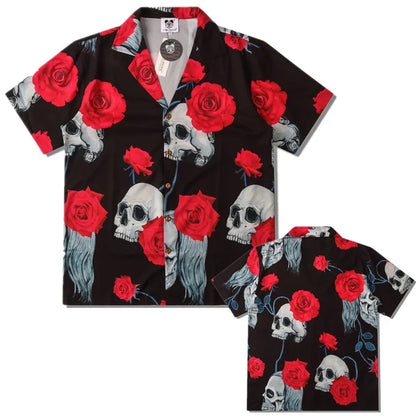 Stylish Flame Skull Printed Hawaiian Shirt Men 2024 Summer New Short Sleeve Beach Shirts Mens Holiday Party Oversized Clothing