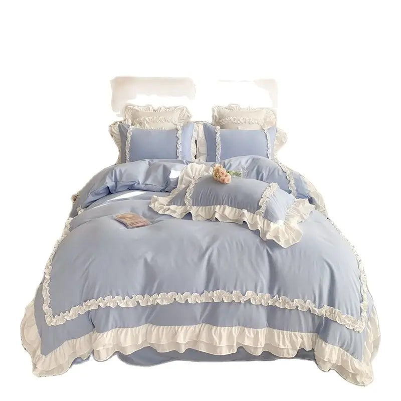 Elegant Lace Bedding Sets Luxury Bed Linen Princess Washed Cotton Ruffle Duvet Cover Bed Sheet and Pillowcases for Girl Luxury