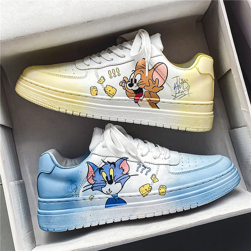 Men's casual shoes cartoon Tom and Jerry Pikachu white shoes women's sports shoes mandarin duck couple board shoes