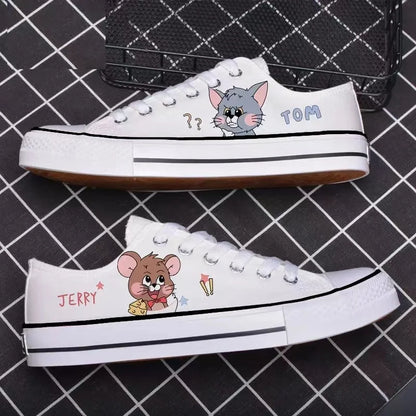 real pictures 2025 new cat and mouse man's Canvas shoes Unique Design Casual drop shipping Tom and Jerry women's skate shoes