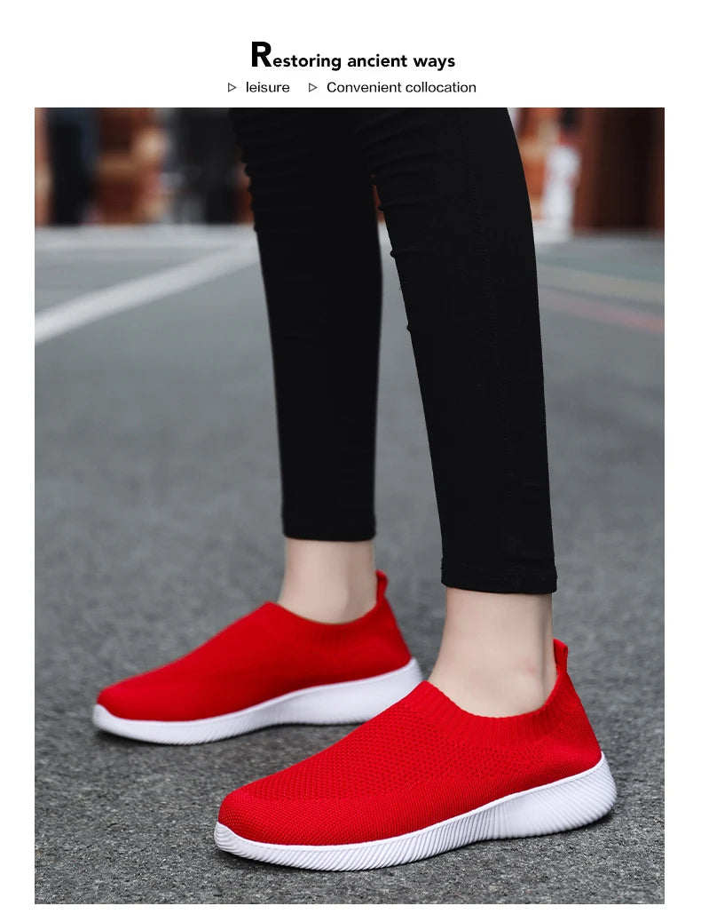 Women's Walking Shoes Wide Toe Box Knitted Slip-on Shoes for Women Comfortable and Soft Casual Work Loafer Shoes