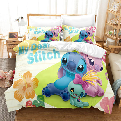 Cartoon Disney Stitch Angel Duvet Cover Set Stitch Post Quilt Cover Pillowcase Bedding Set Kids Adult Comfortable Set Twin King