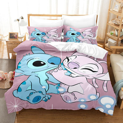 Cartoon Disney Stitch Angel Duvet Cover Set Stitch Post Quilt Cover Pillowcase Bedding Set Kids Adult Comfortable Set Twin King