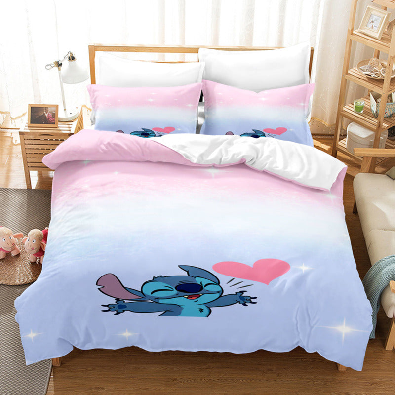 Cartoon Disney Stitch Angel Duvet Cover Set Stitch Post Quilt Cover Pillowcase Bedding Set Kids Adult Comfortable Set Twin King