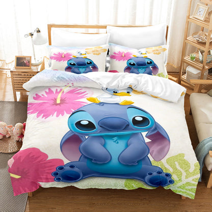 Cartoon Disney Stitch Angel Duvet Cover Set Stitch Post Quilt Cover Pillowcase Bedding Set Kids Adult Comfortable Set Twin King