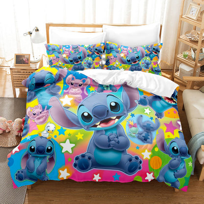 Cartoon Disney Stitch Angel Duvet Cover Set Stitch Post Quilt Cover Pillowcase Bedding Set Kids Adult Comfortable Set Twin King