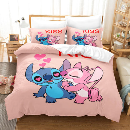 Cartoon Disney Stitch Angel Duvet Cover Set Stitch Post Quilt Cover Pillowcase Bedding Set Kids Adult Comfortable Set Twin King