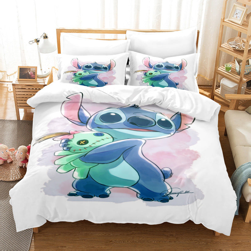 Cartoon Disney Stitch Angel Duvet Cover Set Stitch Post Quilt Cover Pillowcase Bedding Set Kids Adult Comfortable Set Twin King