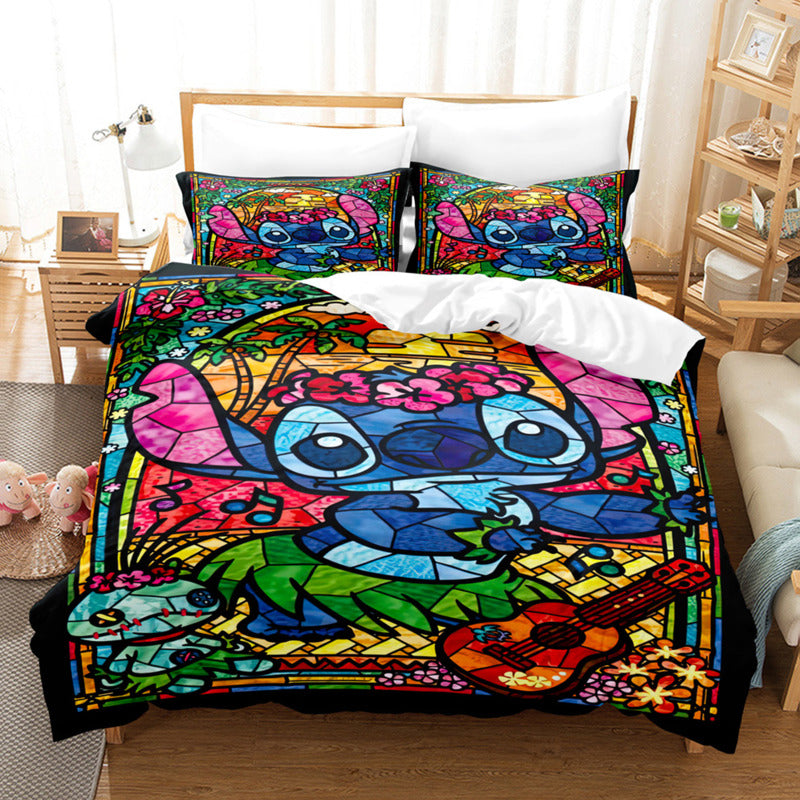 Cartoon Disney Stitch Angel Duvet Cover Set Stitch Post Quilt Cover Pillowcase Bedding Set Kids Adult Comfortable Set Twin King