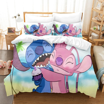 Cartoon Disney Stitch Angel Duvet Cover Set Stitch Post Quilt Cover Pillowcase Bedding Set Kids Adult Comfortable Set Twin King