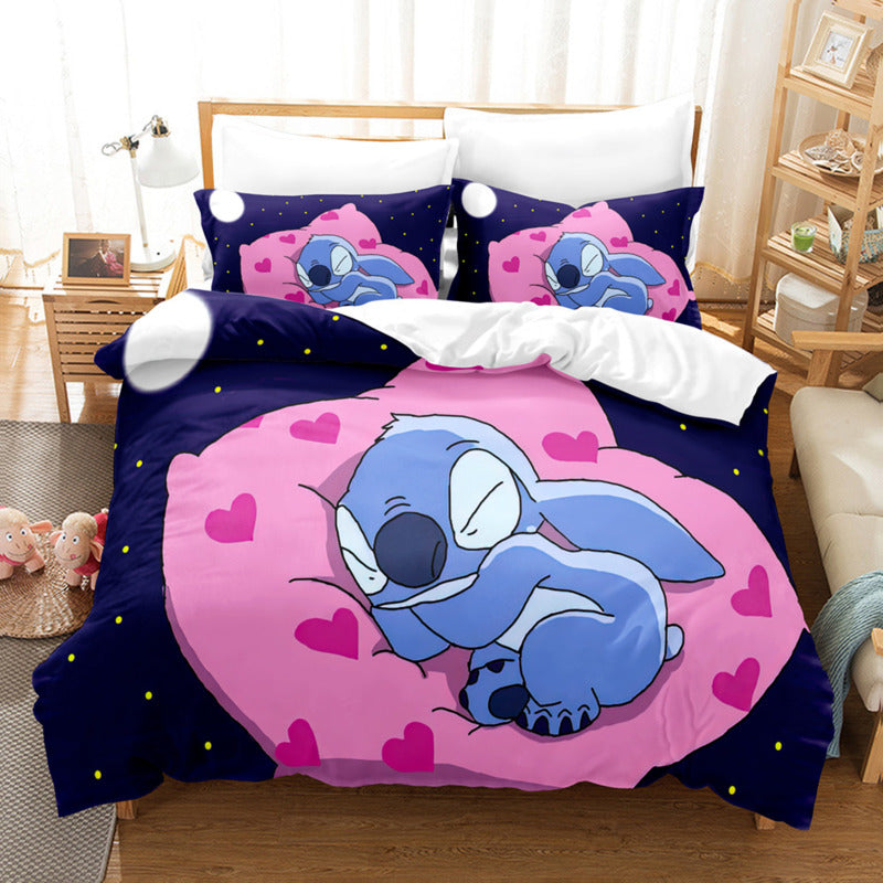 Cartoon Disney Stitch Angel Duvet Cover Set Stitch Post Quilt Cover Pillowcase Bedding Set Kids Adult Comfortable Set Twin King