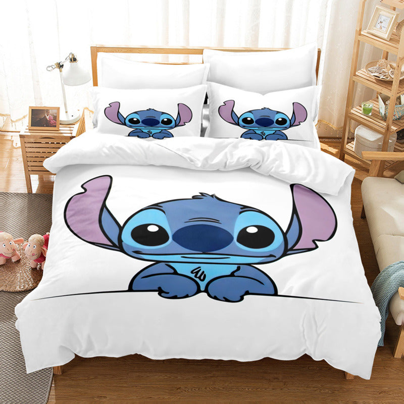 Cartoon Disney Stitch Angel Duvet Cover Set Stitch Post Quilt Cover Pillowcase Bedding Set Kids Adult Comfortable Set Twin King