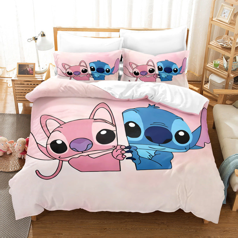 Cartoon Disney Stitch Angel Duvet Cover Set Stitch Post Quilt Cover Pillowcase Bedding Set Kids Adult Comfortable Set Twin King