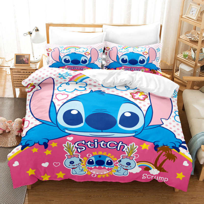 Cartoon Disney Stitch Angel Duvet Cover Set Stitch Post Quilt Cover Pillowcase Bedding Set Kids Adult Comfortable Set Twin King